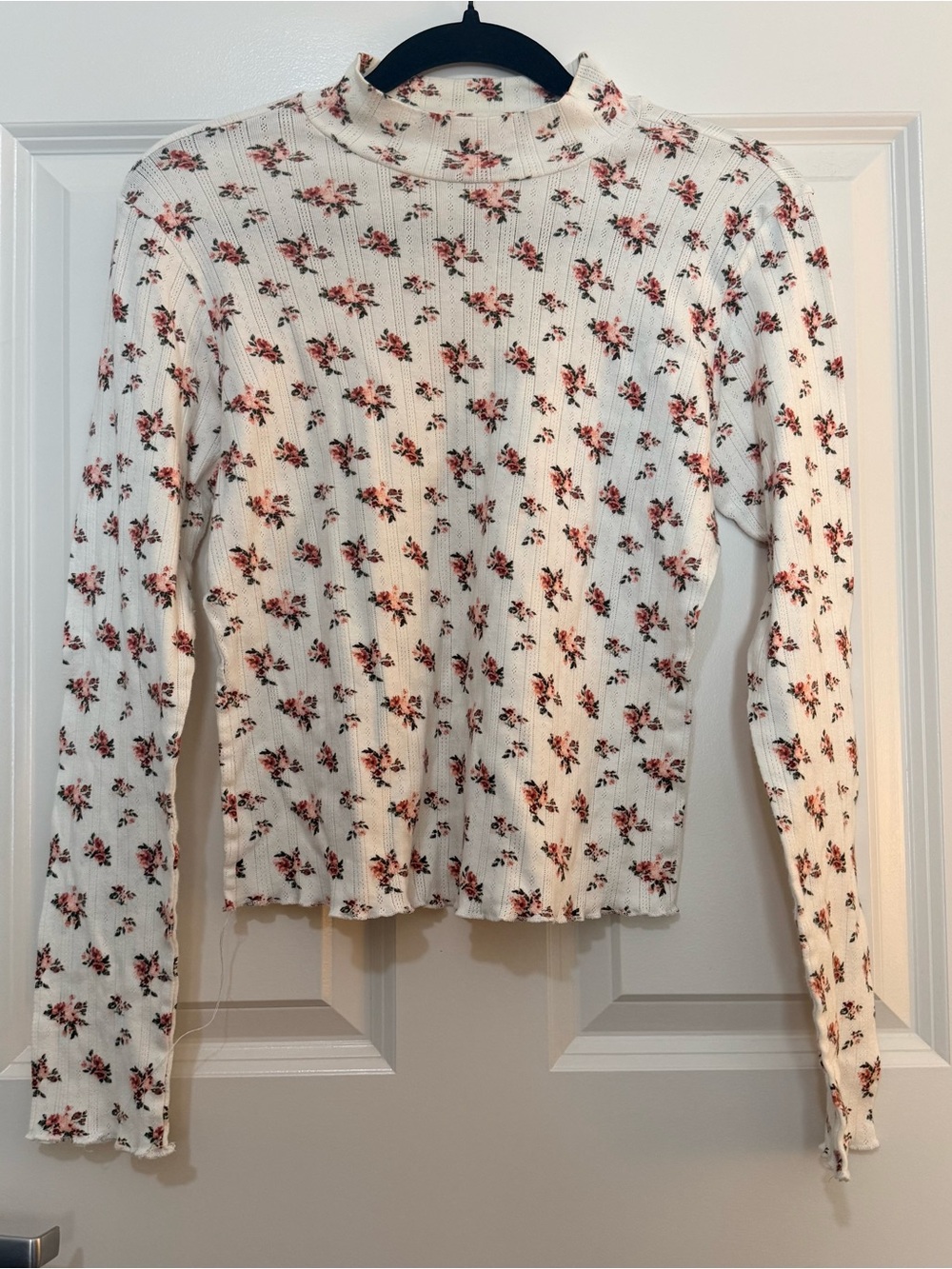 Cottage Rosette Rue 21 Long Sleeve Crop Top Cream Floral XL Cotton Y2K Coquette